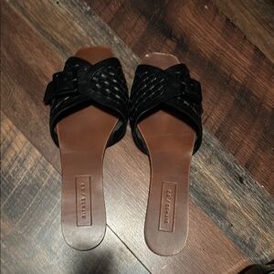 Black Woven Slide Sandals